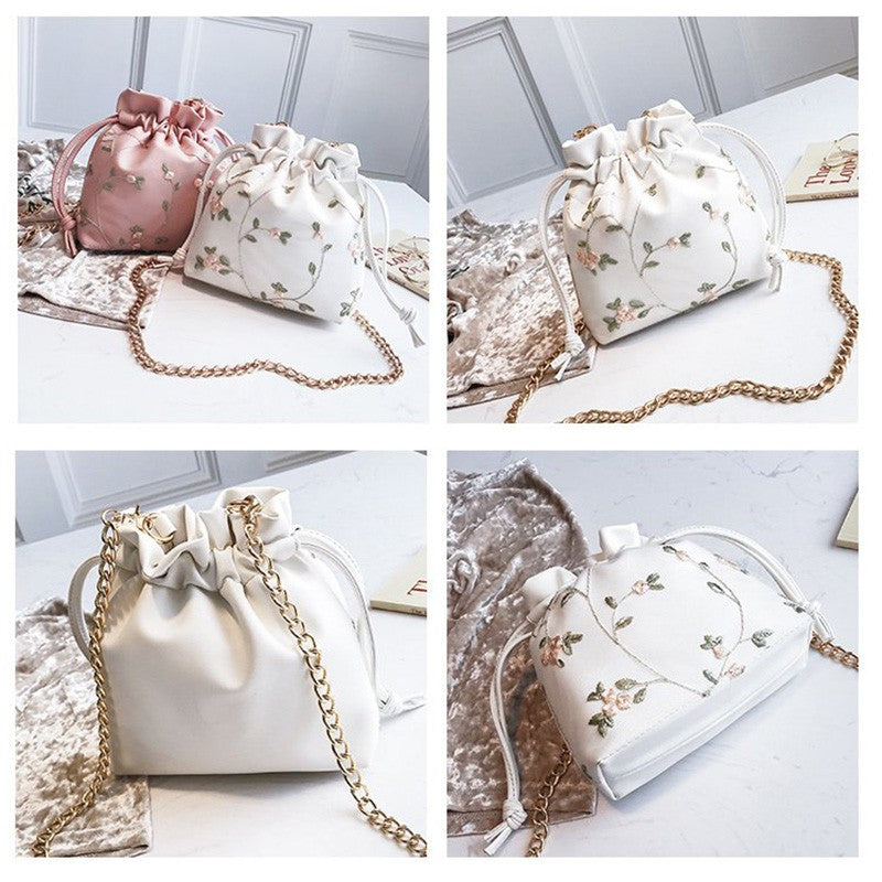 Bucket Bag Chain Lace Embroidery Shoulder Messenger Bag