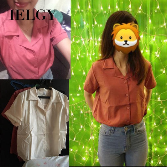 IELGY Women's Shirt Korean Temperament Chiffon Short Sleeve Loose Top