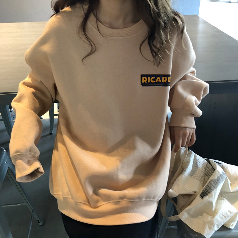 IELGY Women's clothes long sleeves all-match sweater casual fashionable Korean plus fleece loose pullover