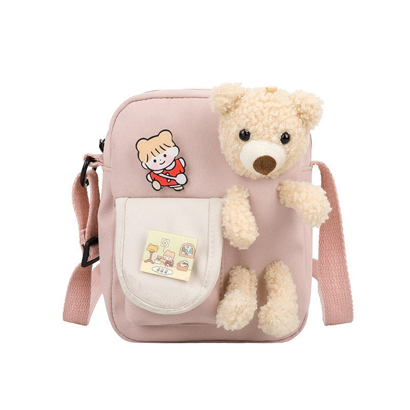 IELGY fashion bear cartoon style canvas messenger bag yellow Harajuku Korea cute Japanese