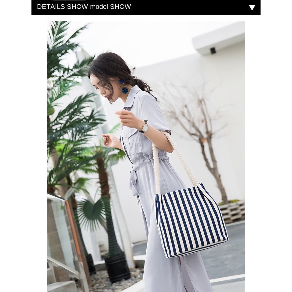 IELGY summer creative print striped one-shoulder cotton bag storage bag European and American fashion female bag