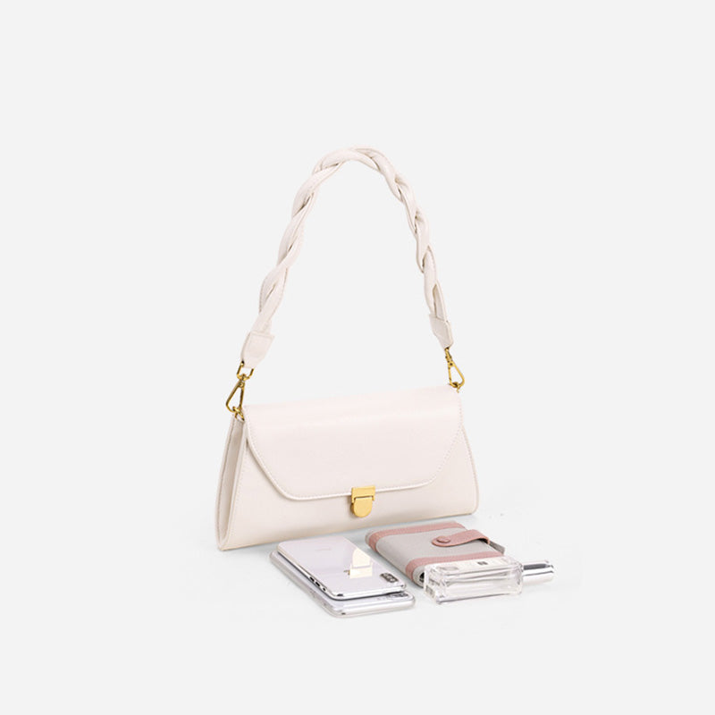 IELGY one shoulde Women's bag chain messenger bag braided strap Fashionable One shoulder PU female French style  underarm bag