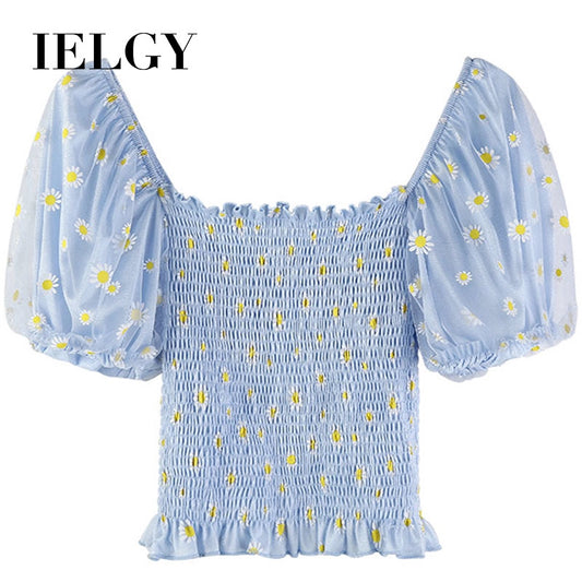 IELGY Little said chrysanthemum short sleeve women's puff sleeve shirt