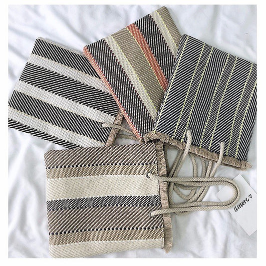 IELGY New Weave Stripe Tote Bag Korea chic bag straw bag