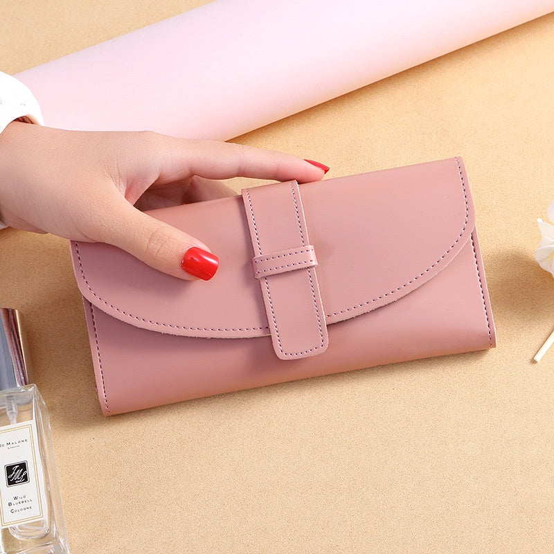 IELGY Solid Color Korean Wallet Women's Long Style Fashionable Multifunction Large-capacity Buckle
