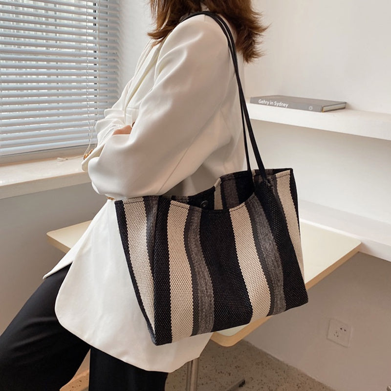 IELGY Canvas Stripe Bag Large Capacity Female Bag Trend Summer Simple