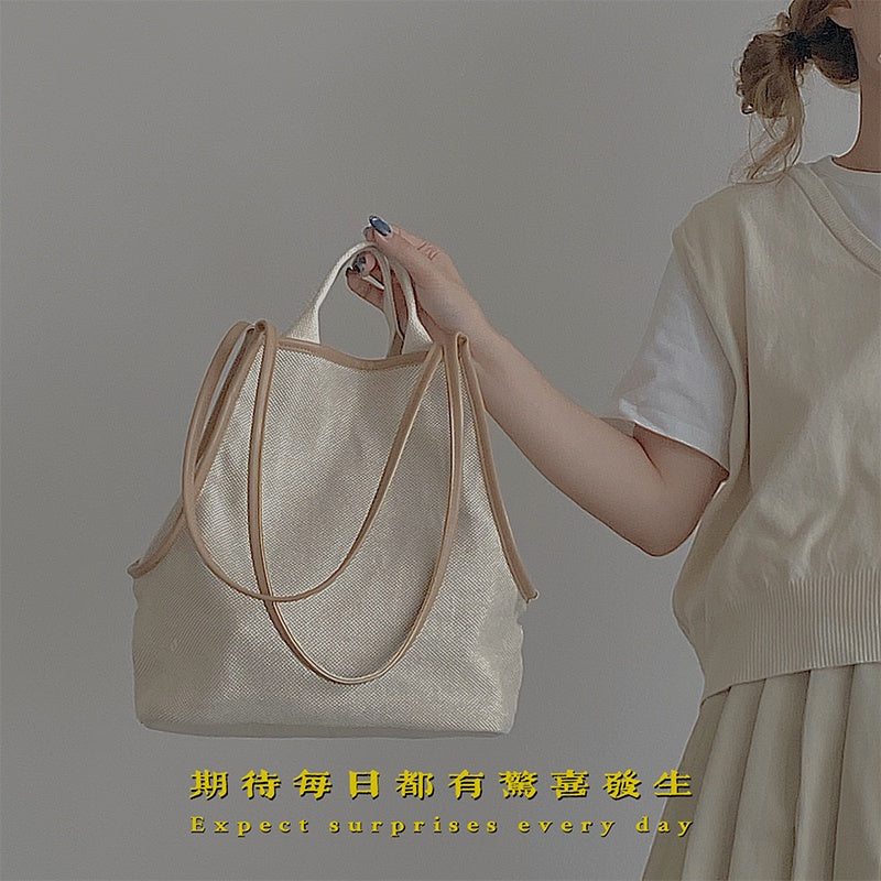 IELGY Women's bag all-match shoulder portable fashion large capacity cloth retro casual bucket