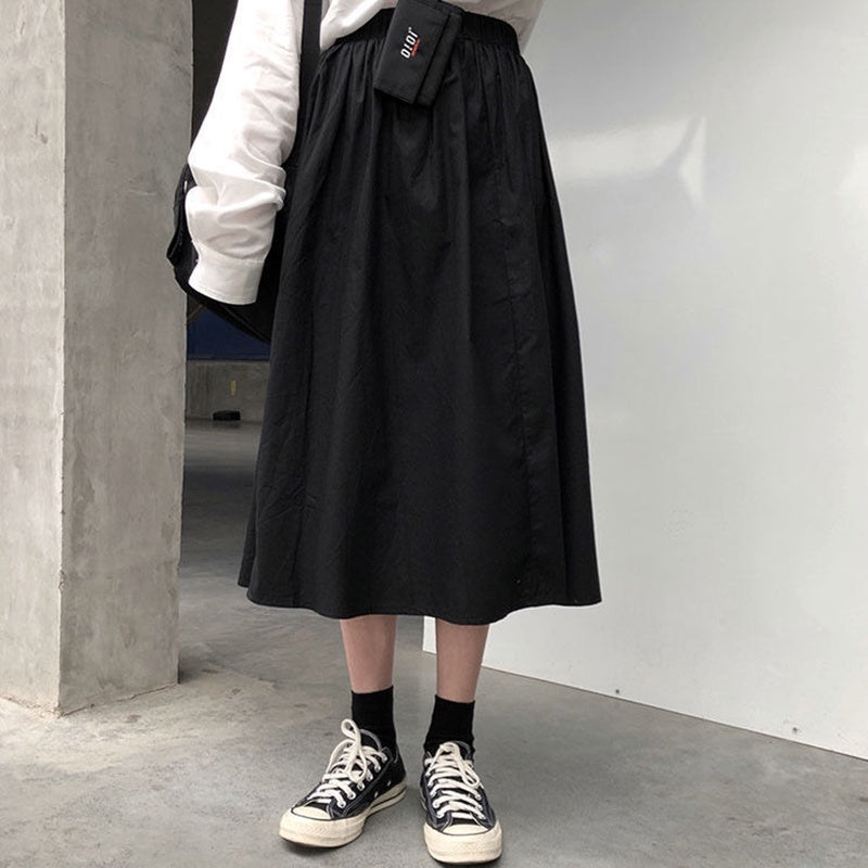 IELGY solid color loose skirt Korean style high waist A-line