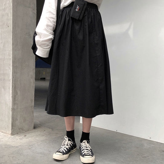 IELGY solid color loose skirt Korean style high waist A-line