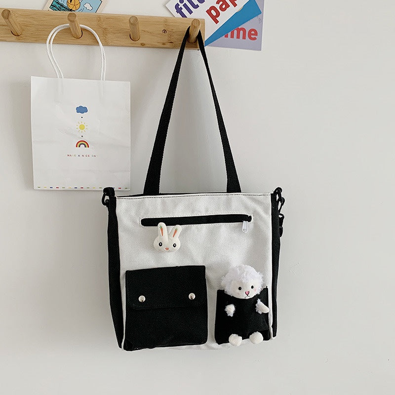 IELGY Japanese Large capacity Cross-body Simple Canvas Casual Book Woman's bag One-shoulder All-match