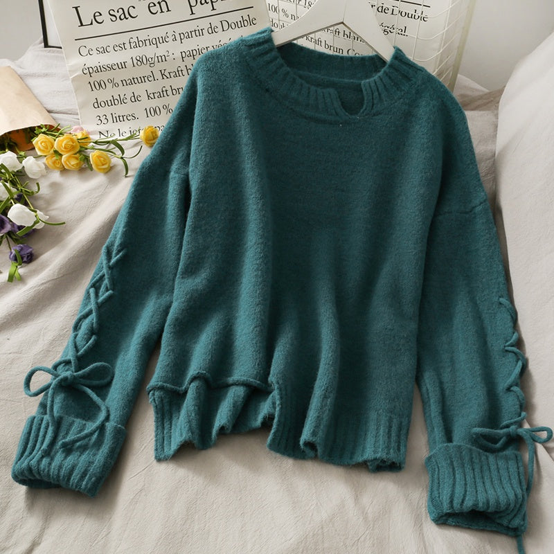 IELGY drawstring long-sleeved loose solid color pullover women