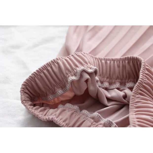 IELGY Temperament pleated skirt mid-length skirt elastic waist solid color wild skirt