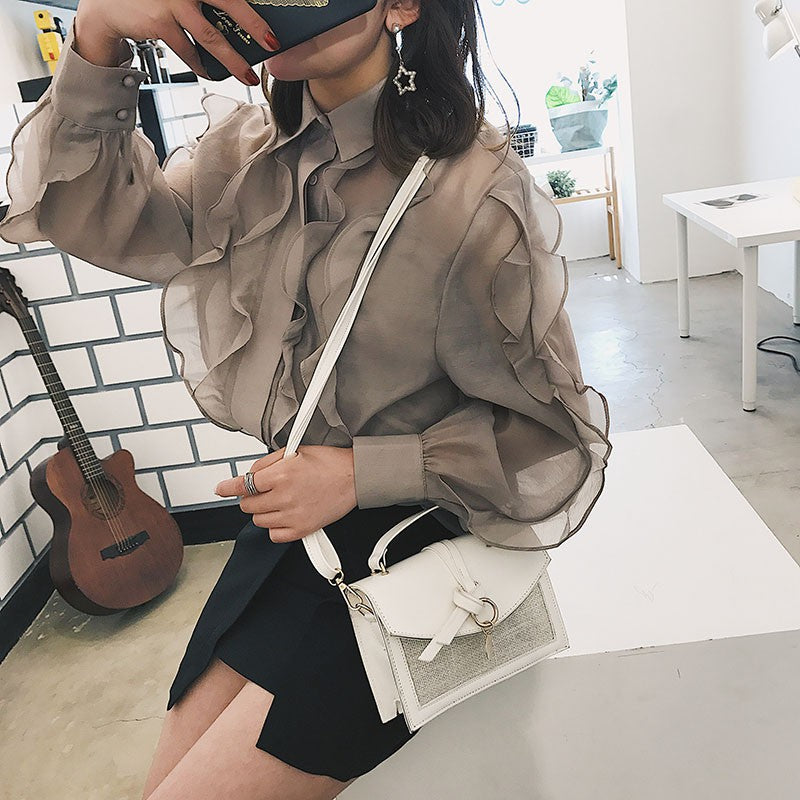 Messenger bag wide shoulder strap small square Harajuku shoulder bag