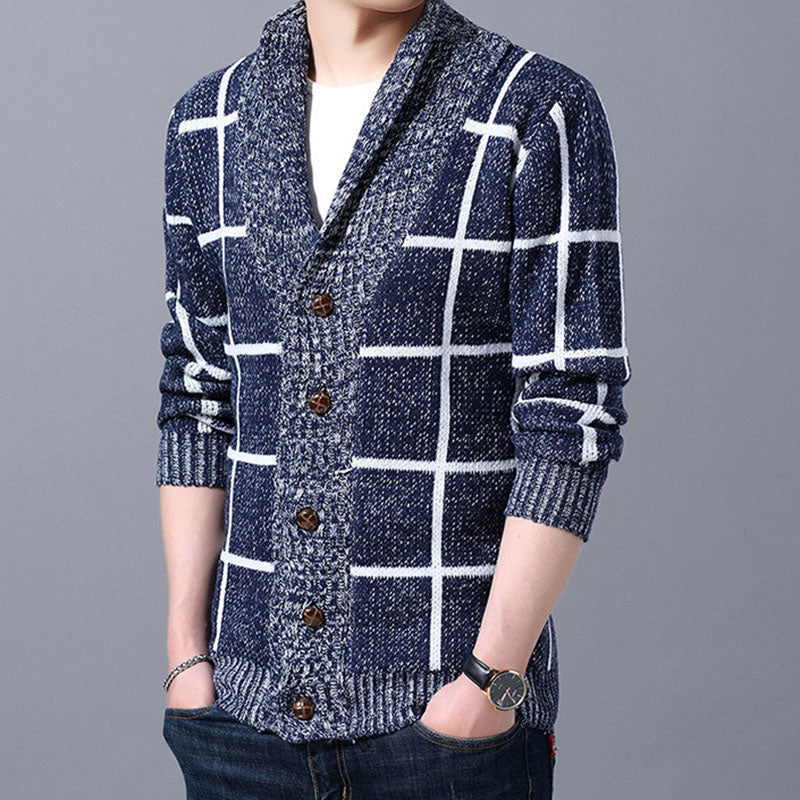 IELGY Men's clothes cardigan knitted plaid simple jacket casual all-match Korean version stylish