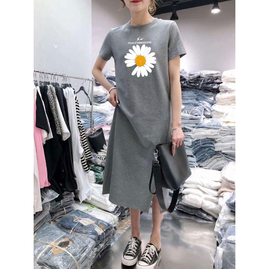 IELGY Summer split dress short sleeve casual loose skirt