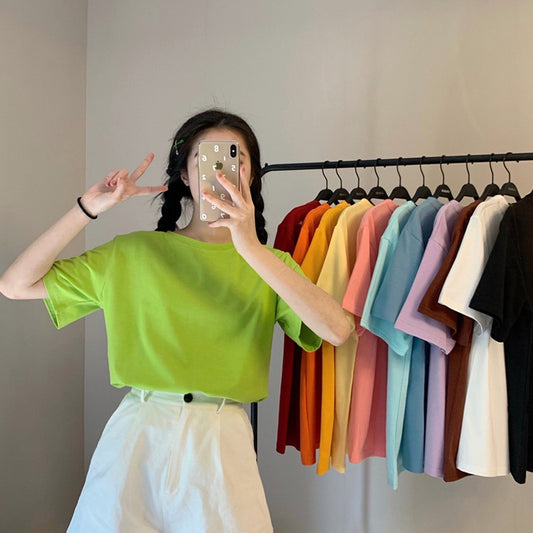 IELGY candy color short-sleeved T-shirt women's summer new loose-fitting blouse