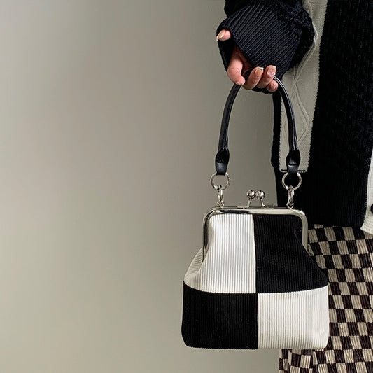 IELGY color matching checkerboard corduroy fashion retro crossbody handbag