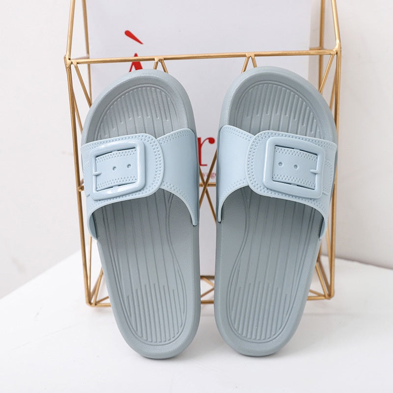 IELGY simple and cute square buckle women's slippers home beach non-slip