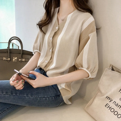 IELGY Women's loose color matching striped shirt