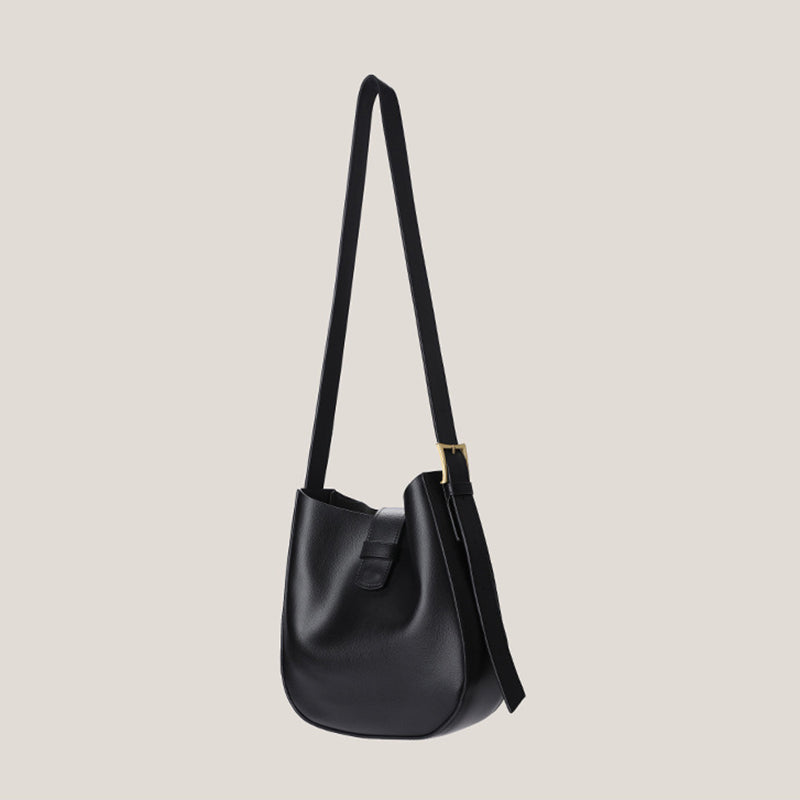 IELGY Women's Bucket Commuter Korean Style Wide Strap Crossbody Bag Soft Leather Simple Large-Capacity New Fashion