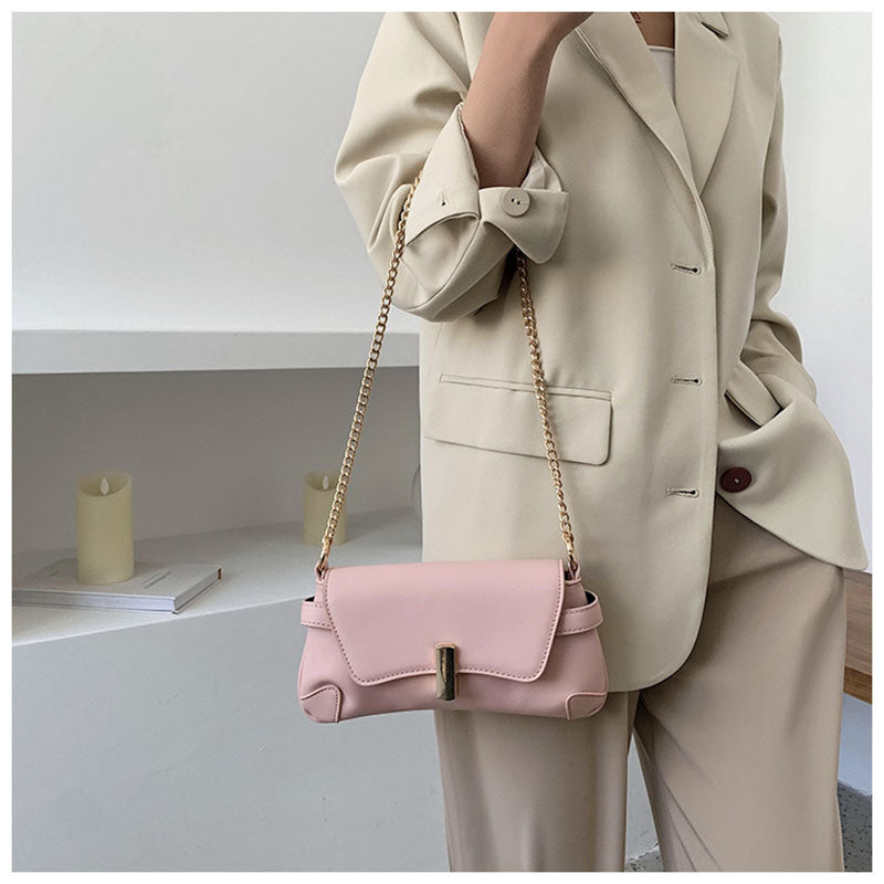 IELGY Casual One shoulder Solid color Commuting Fashion PU White Women's messenger bag Chain