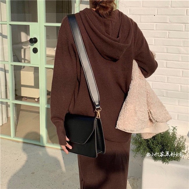New fashion pu wide shoulder strap messenger bag