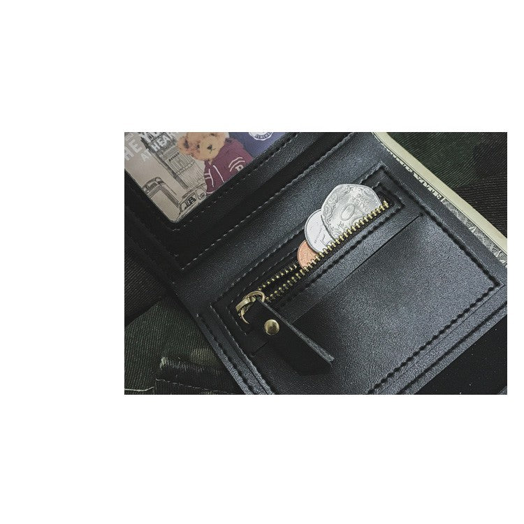 IELGY Small wallet female short paragraph folded personality ins purse