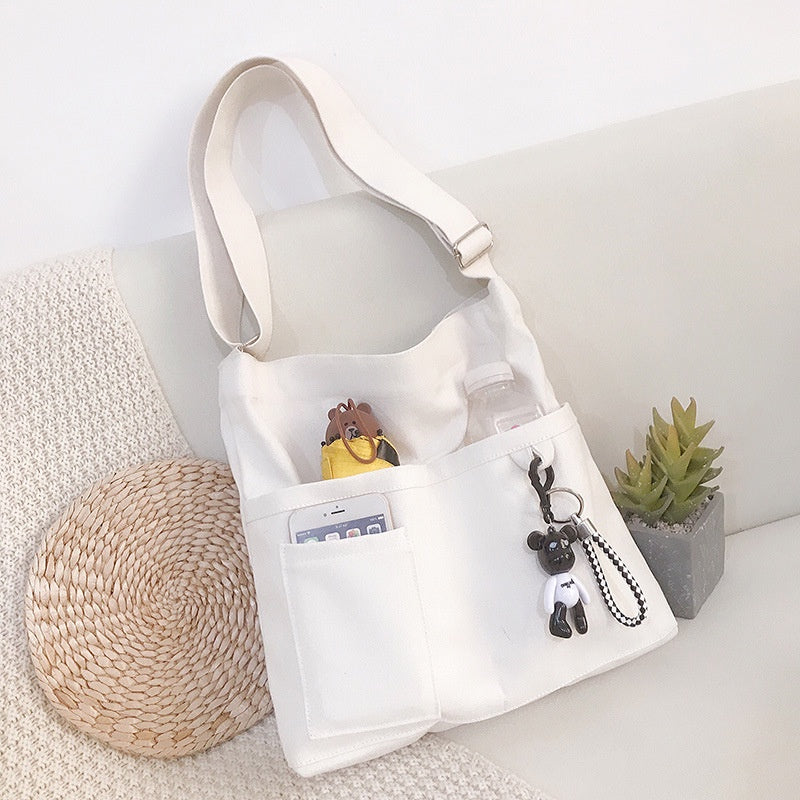 IELGY Canvas bag female crossbody Korean version of wild large-capacity school bag shoulder bag Literature and art backpack