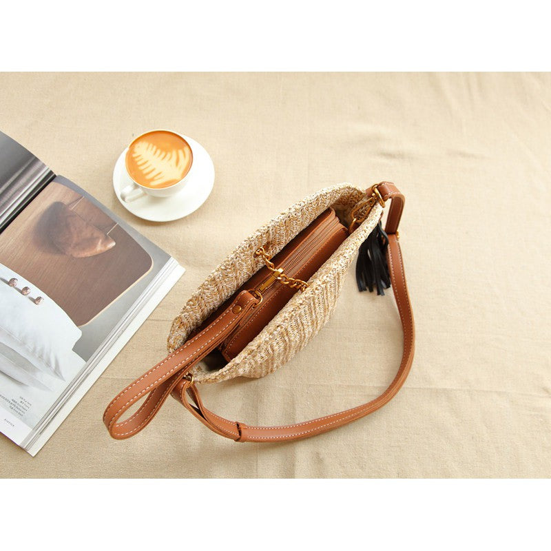 Straw bag vacation bag shoulder rattan bag
