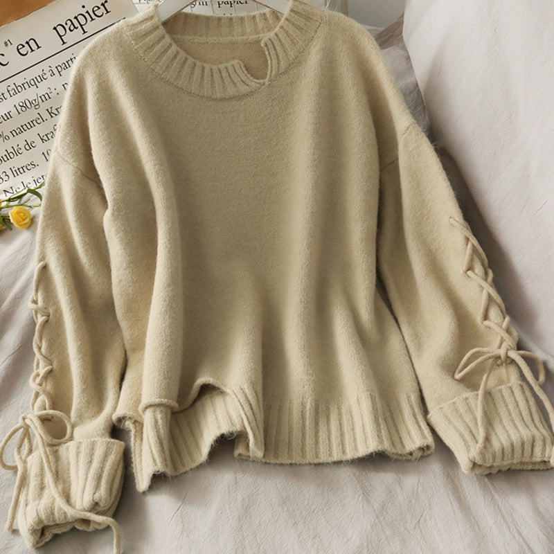 IELGY drawstring long-sleeved loose solid color pullover women