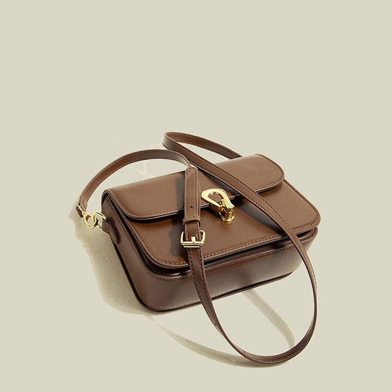 IELGY ladies solid color lock fashion retro messenger bag