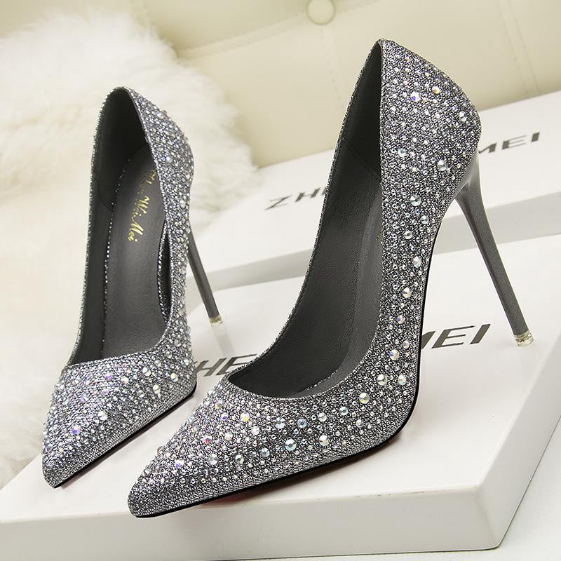 IELGY Women's fashion sweet and elegant 11cm stiletto heels with pointed diamond wedding shoes