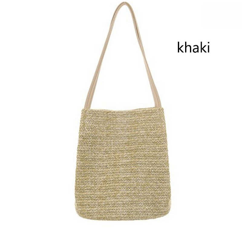 IELGY Casual woven shoulder bucket bag handbag