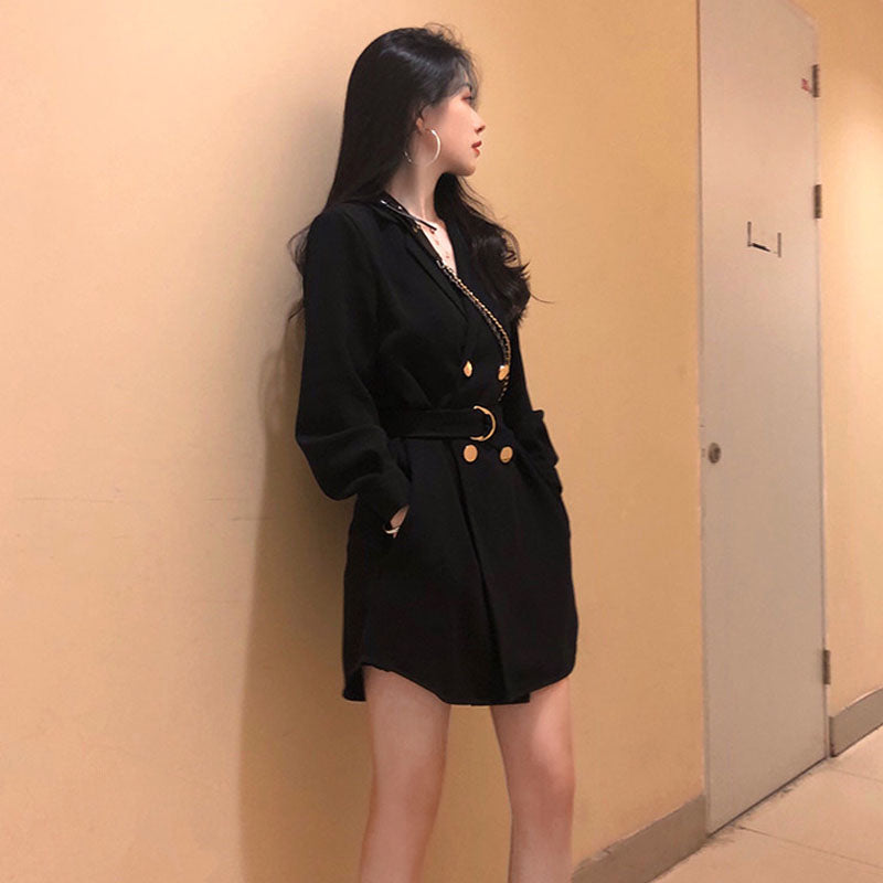 IELGY Women's clothes casual double breasted fashionable all-match long sleeves suits dresses plus size coats
