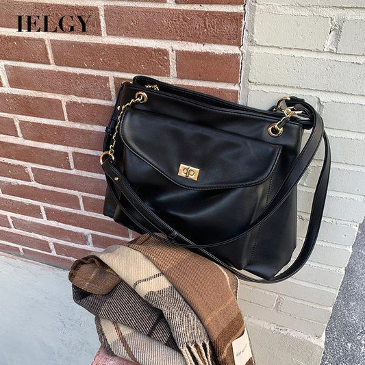 IELGY women's retro commuter large capacity black shoulder bag
