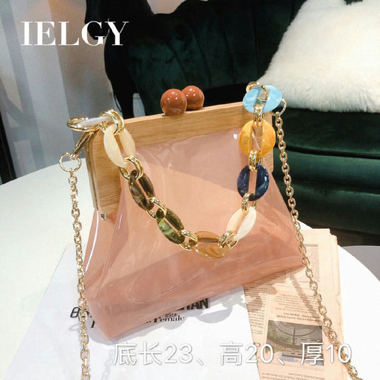 IELGY Korea Acrylic Wood Clip Transparent Jelly Pack Handbag Shoulder Messenger Bag