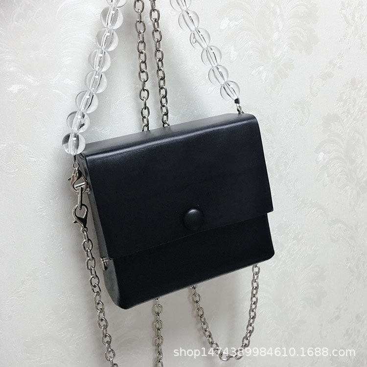 IELGY Small group retro pearl bag girl summer chain small square bag oblique bag girl cute handbag