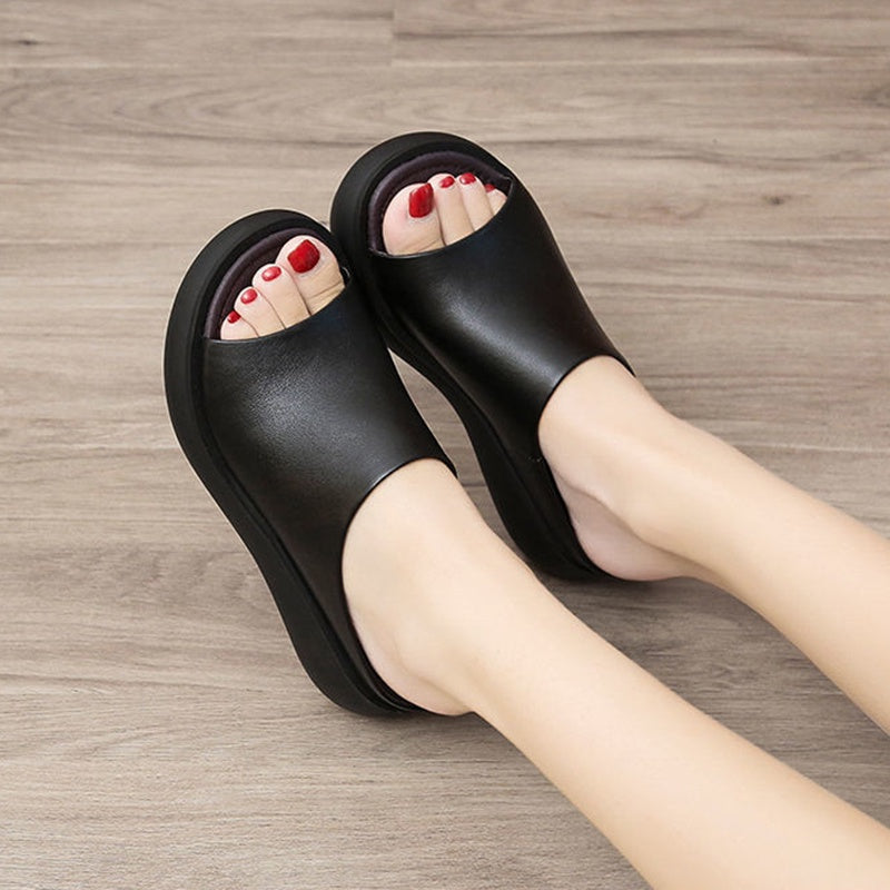 IELGY Comfortable Slippers Women's Outing Wedge Fish Mouth Korean Large Size