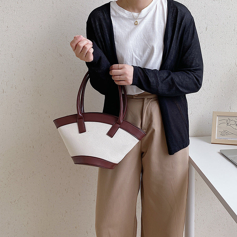 IELGY stitching bucket bags Women's bags zipper Fashion large capacity canvas ladies shoulder bags handbags fashion, trend