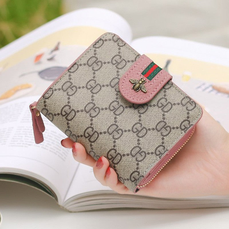Short multi-function printed ladies wallet