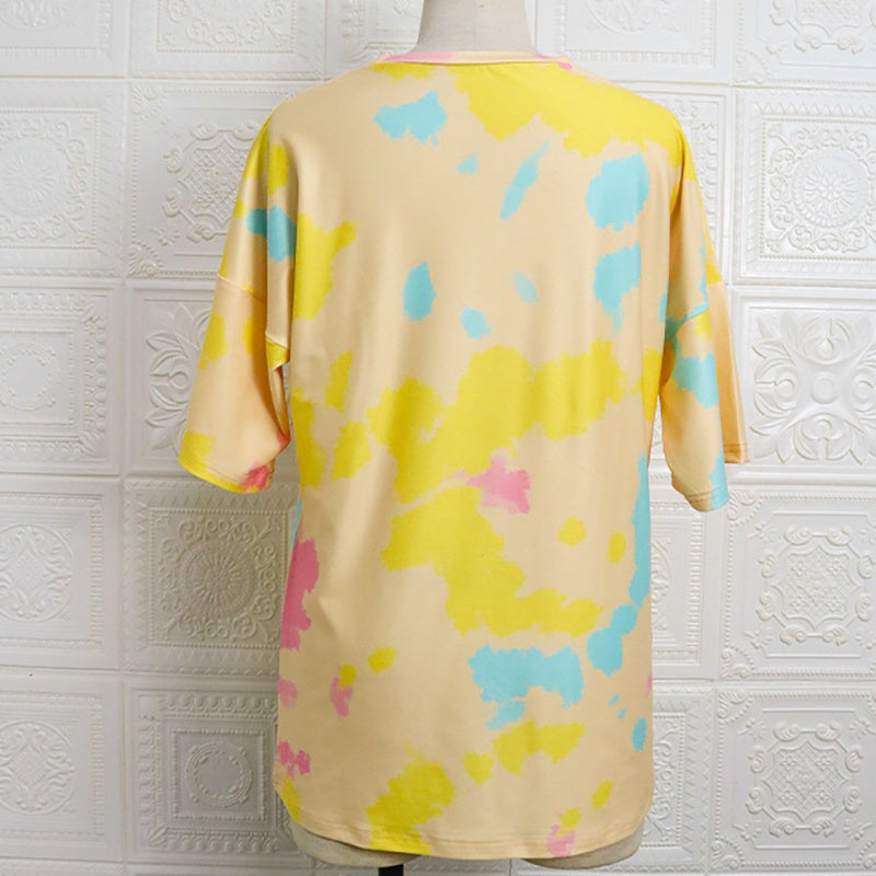 IELGY summer new women's casual short-sleeved sun print fashion loose slim slimming pullover T-shirt