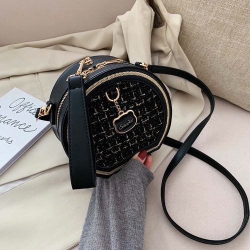 IELGY chain small round stitching handbagshoulder crossbody women simple bag classic street fashion laptop shoulder bag for women
