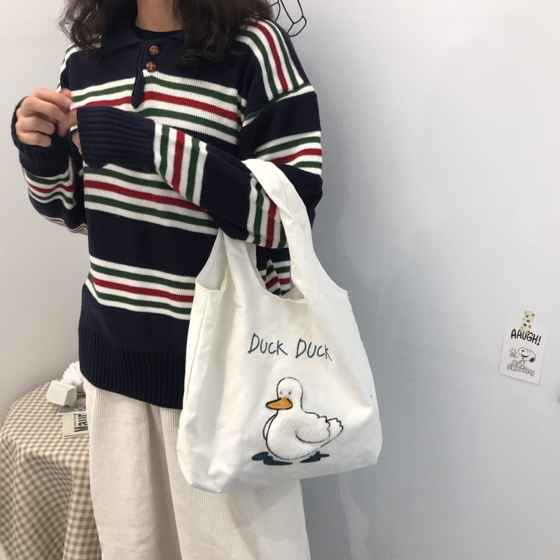 IELGY Japanese mini cute one-shoulder work canvas bag women