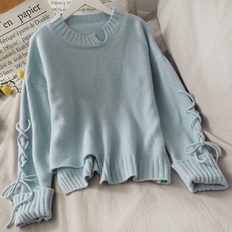 IELGY drawstring long-sleeved loose solid color pullover women