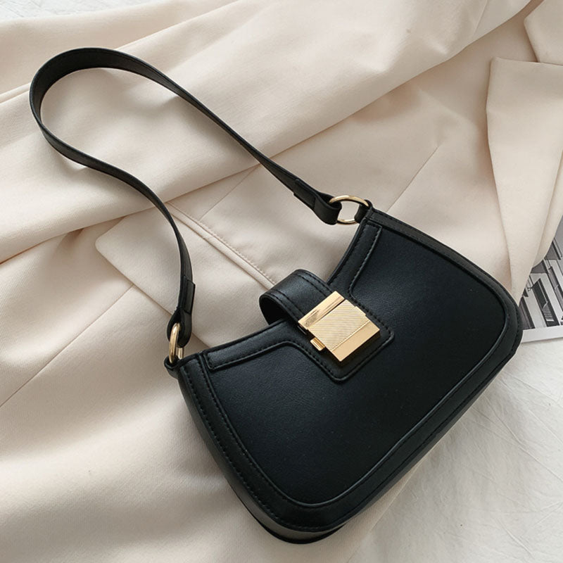 IELGY Women's bag square crossbody underarm black one shoulder French fashion versatile lock