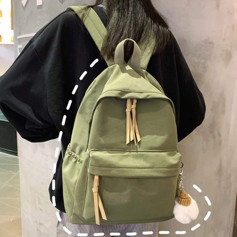 IELGY Korean schoolbag female simple black wild canvas backpack trend