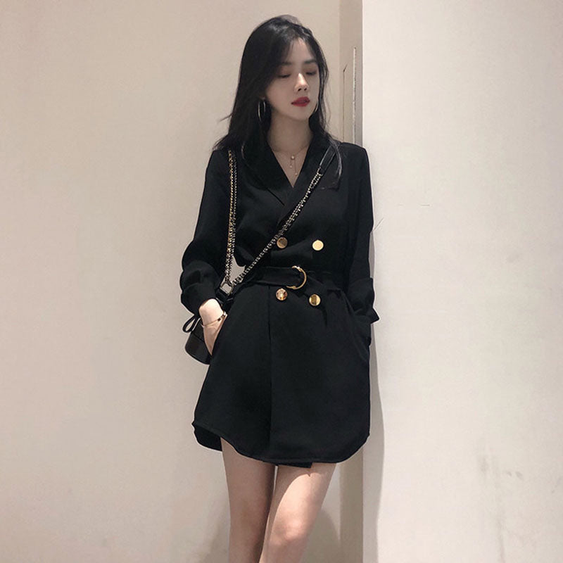 IELGY Women's clothes casual double breasted fashionable all-match long sleeves suits dresses plus size coats
