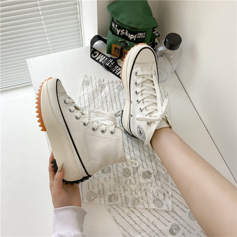 IELGY women's sports style is thin hip-hop canvas shoes platform high-top laces