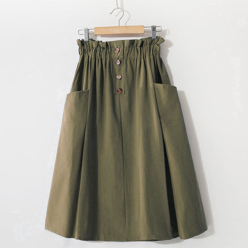 IELGY Solid color high waist literary style A-line skirt