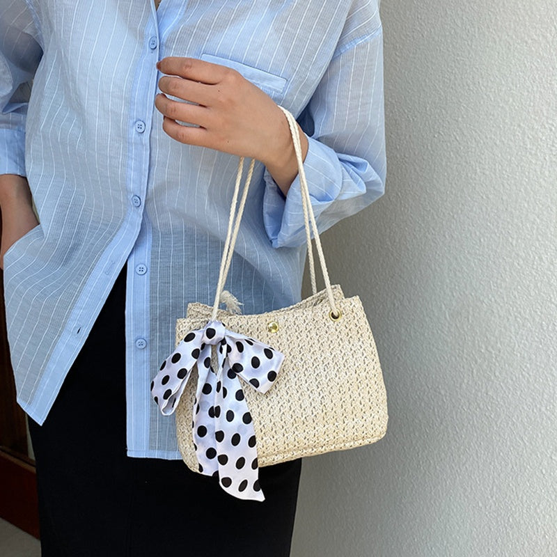 IELGY Korean retro bow woven bucket bag